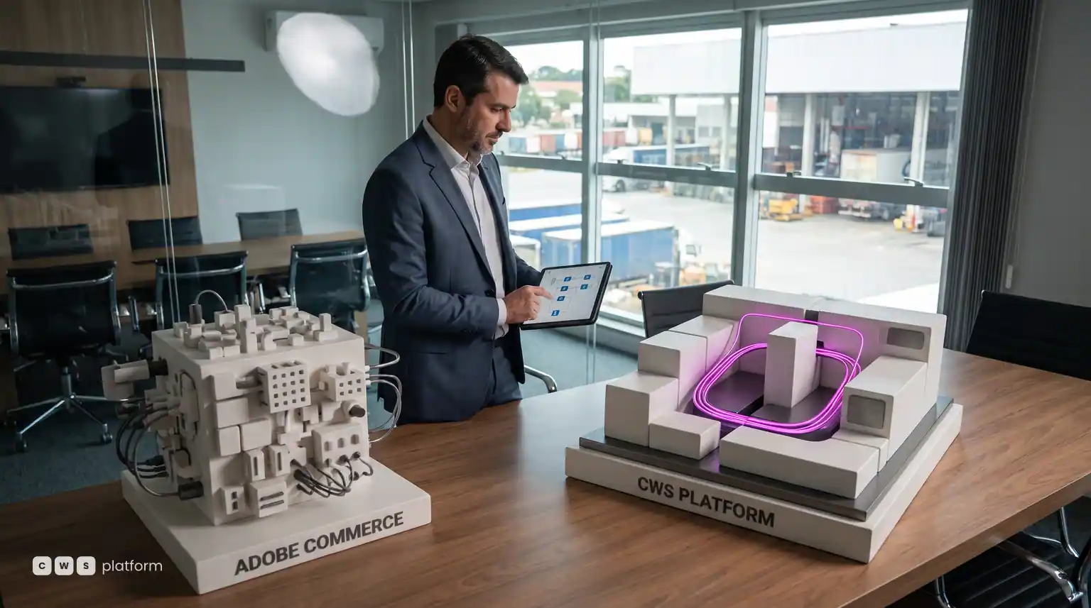 Comparativo de arquitetura entre Adobe Commerce e CWS Platform pela perspectiva do CEO